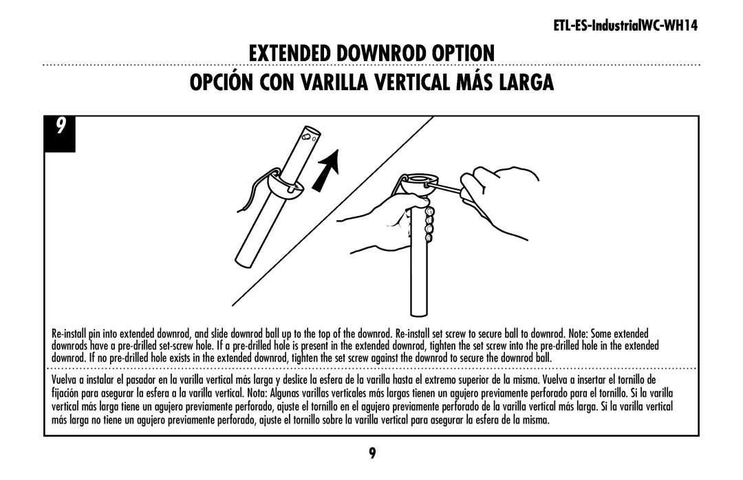 Westinghouse ETL-ES-IndustrialWC-WH14 owner manual Extended Downrod Option, Opción Con Varilla Vertical Más Larga 